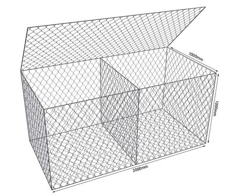2x1x1m  Gabion Rock Wall Cages 80mm*100mm Woven Galvanized Gabion Cage Box For River Bank