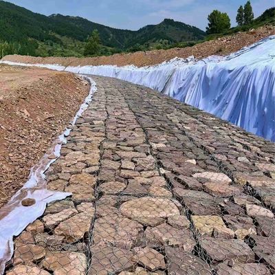 ढलान सुरक्षा जल निकासी के लिए उच्च शक्ति बुना गेबियन जाल एएसटीएम प्रमाणित हेक्सागोनल ग्रिड डिजाइन