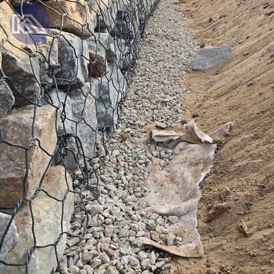 Gabion Retaining Wall Double Twisted Woven Steel Wire Mesh And Geotextile For Canal Construction Project